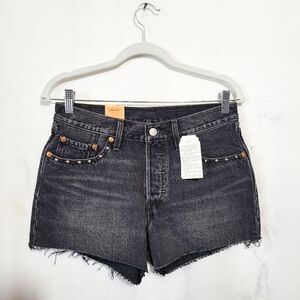 Levi's 501 Faded Black Studded Frayed Hem Denim Shorts